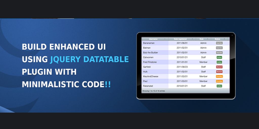 Implementing datatable with minimal efforts using jQuery Datatable plugin!!